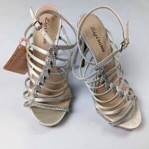 Zigi Soho Manuela Champagne Rhinestone Strappy Special Occasion Heels Sz 7 New